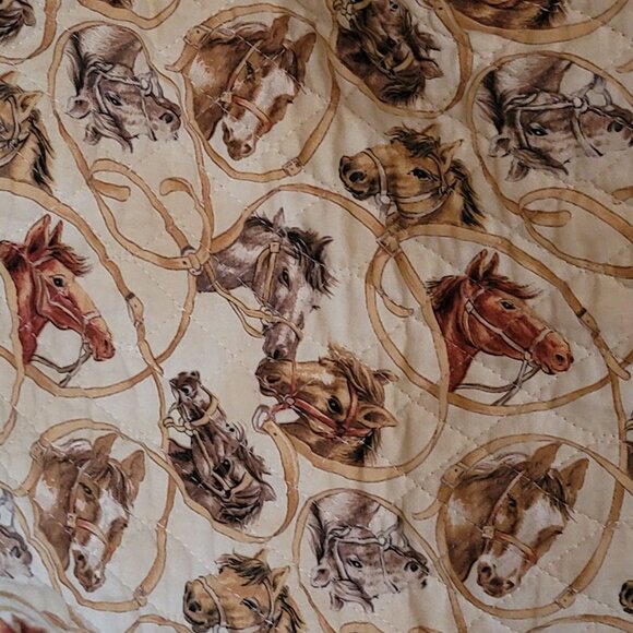 Vtg Quilted Horse Print Tote Bag With Reversible Interior Red Rope Pattern - Picture 5 of 16